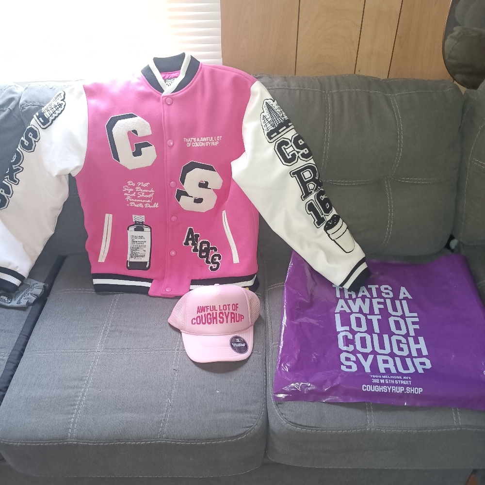 Awful lotta cough syrup  Jacket and cap, medium,pink